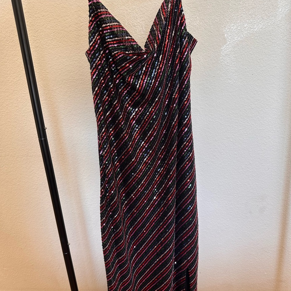 Elegant Black and Red Striped Sequin Dress